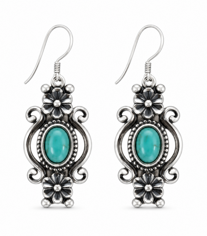 Southwestern Dangling Turquoise Earrings in Sterling Silver
